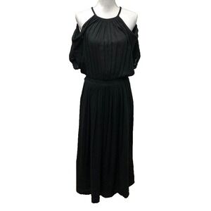Talitha Cotton Maxi Dress Womens Small Black Cold Shoulder Embroidered Boho